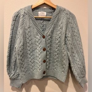 ZARA GIRLS CABLE KNIT CARDIGAN - LIGHT BLUE / SIZE 11/12